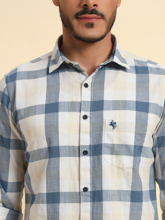 Casual Shirt for Men | Breathable & Soft with Color Fastness Regular Fit Spread Collar Neck Cotton Linen Fabric Checkered Pattern