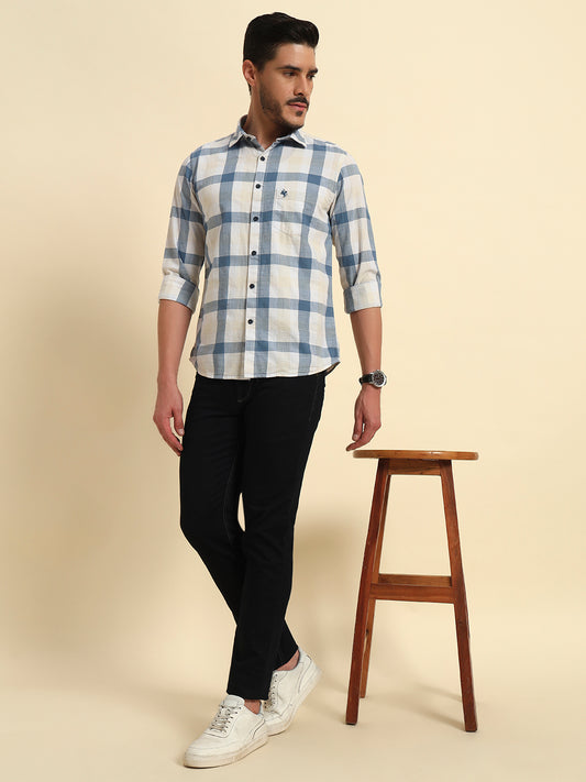 Casual Shirt for Men | Breathable & Soft with Color Fastness Regular Fit Spread Collar Neck Cotton Linen Fabric Checkered Pattern