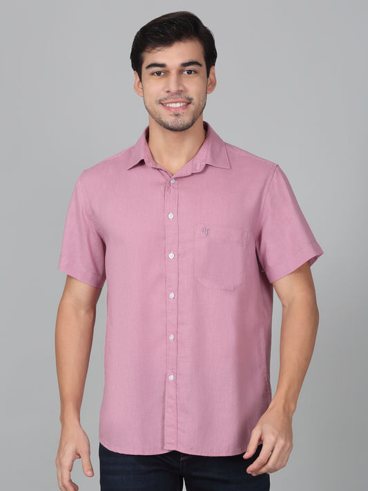 Casual Shirt for Men | Breathable & Soft with Color Fastness Regular Fit Spread Collar Neck Cotton Linen Fabric Solid Pattern
