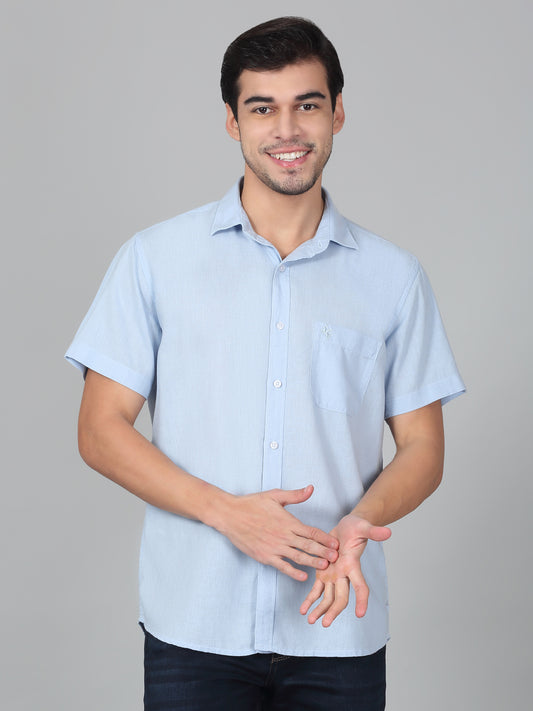 Casual Shirt for Men | Breathable & Soft with Color Fastness Regular Fit Spread Collar Neck Cotton Linen Fabric Solid Pattern