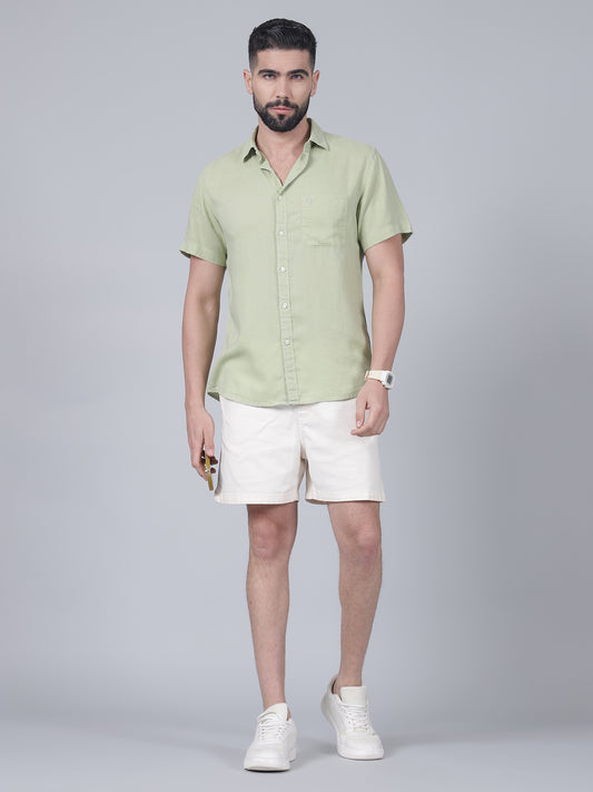 Casual Shirt for Men | Breathable & Soft with Color Fastness Regular Fit Spread Collar Neck Cotton Linen Fabric Solid Pattern