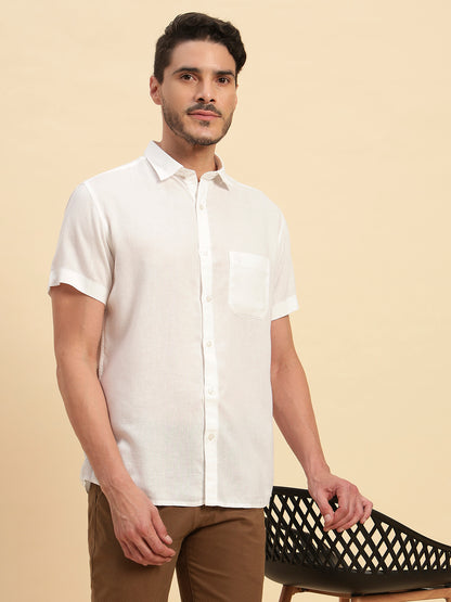 Casual Shirt for Men | Breathable & Soft with Color Fastness Regular Fit Spread Collar Neck Cotton Linen Fabric Solid Pattern