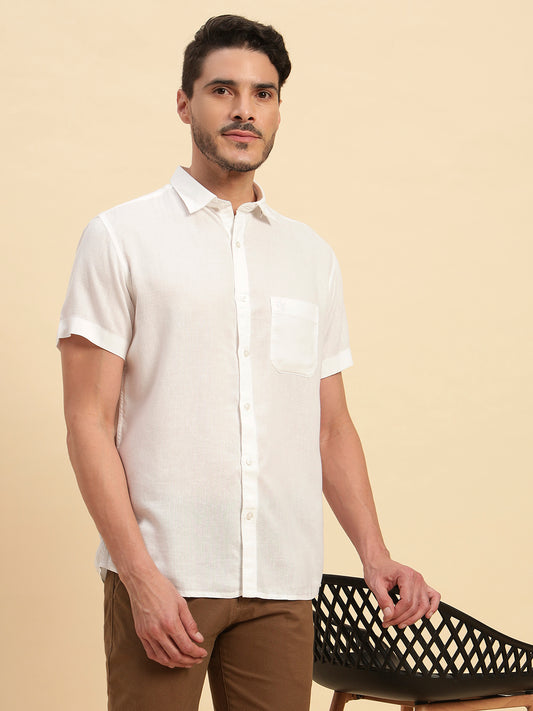 Casual Shirt for Men | Breathable & Soft with Color Fastness Regular Fit Spread Collar Neck Cotton Linen Fabric Solid Pattern