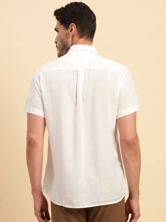 Casual Shirt for Men | Breathable & Soft with Color Fastness Regular Fit Spread Collar Neck Cotton Linen Fabric Solid Pattern