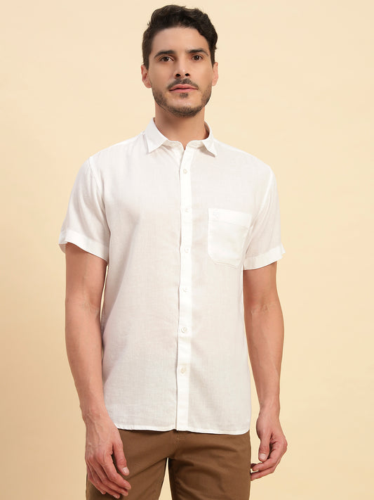 Casual Shirt for Men | Breathable & Soft with Color Fastness Regular Fit Spread Collar Neck Cotton Linen Fabric Solid Pattern