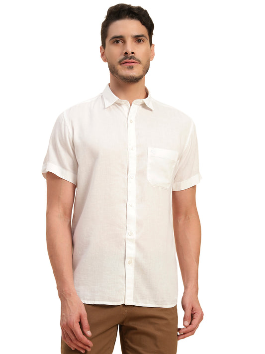Casual Shirt for Men | Breathable & Soft with Color Fastness Regular Fit Spread Collar Neck Cotton Linen Fabric Solid Pattern