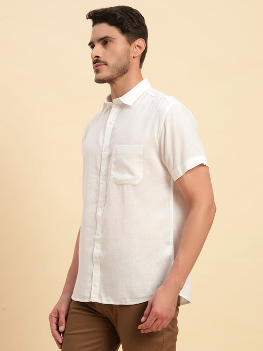 Casual Shirt for Men | Breathable & Soft with Color Fastness Regular Fit Spread Collar Neck Cotton Linen Fabric Solid Pattern