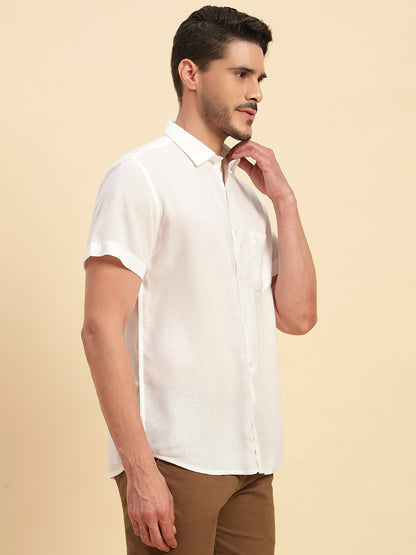 Casual Shirt for Men | Breathable & Soft with Color Fastness Regular Fit Spread Collar Neck Cotton Linen Fabric Solid Pattern