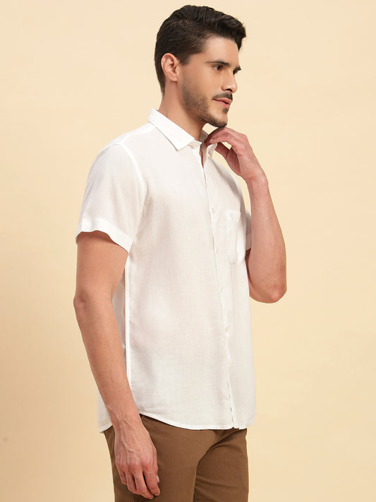 Casual Shirt for Men | Breathable & Soft with Color Fastness Regular Fit Spread Collar Neck Cotton Linen Fabric Solid Pattern