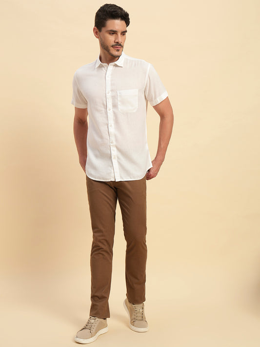 Casual Shirt for Men | Breathable & Soft with Color Fastness Regular Fit Spread Collar Neck Cotton Linen Fabric Solid Pattern