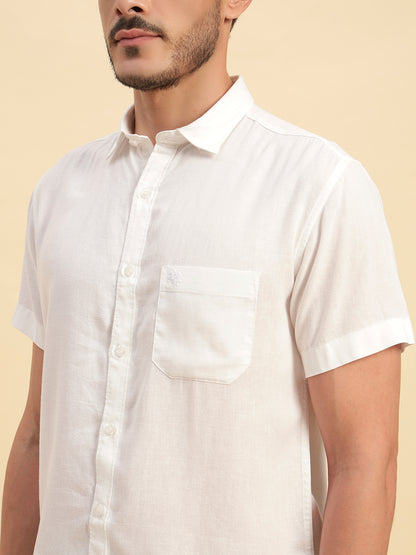 Casual Shirt for Men | Breathable & Soft with Color Fastness Regular Fit Spread Collar Neck Cotton Linen Fabric Solid Pattern