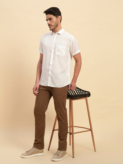 Casual Shirt for Men | Breathable & Soft with Color Fastness Regular Fit Spread Collar Neck Cotton Linen Fabric Solid Pattern