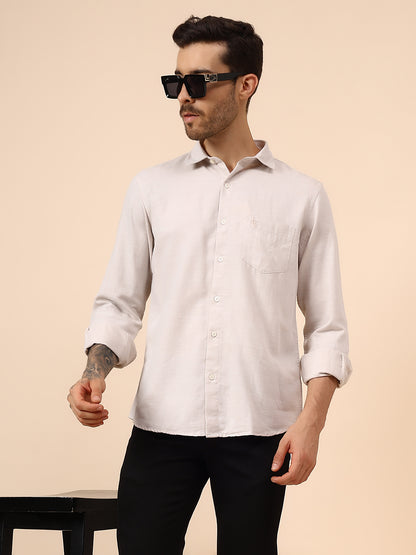 Casual Shirt for Men | Breathable & Soft with Color Fastness Regular Fit Spread Collar Neck Cotton Blend Fabric Self Design Pattern