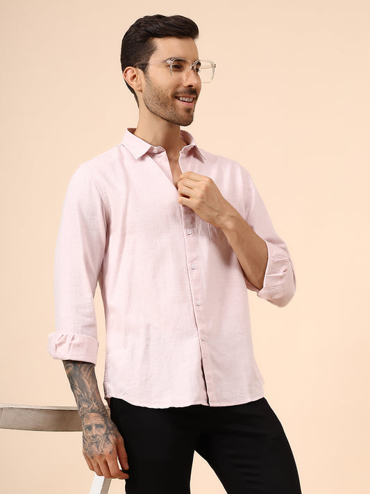 Casual Shirt for Men | Breathable & Soft with Color Fastness Regular Fit Spread Collar Neck Cotton Blend Fabric Self Design Pattern