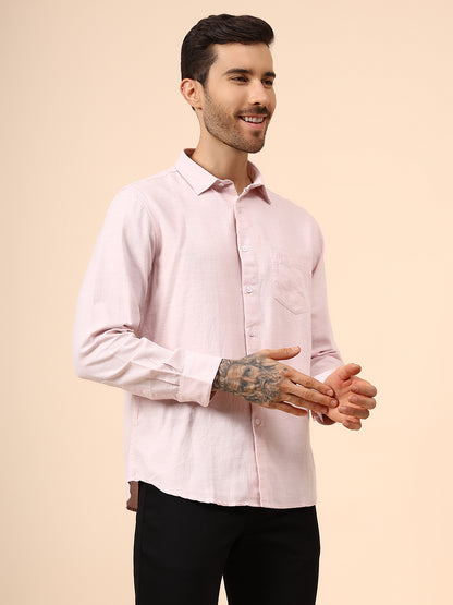Casual Shirt for Men | Breathable & Soft with Color Fastness Regular Fit Spread Collar Neck Cotton Blend Fabric Self Design Pattern