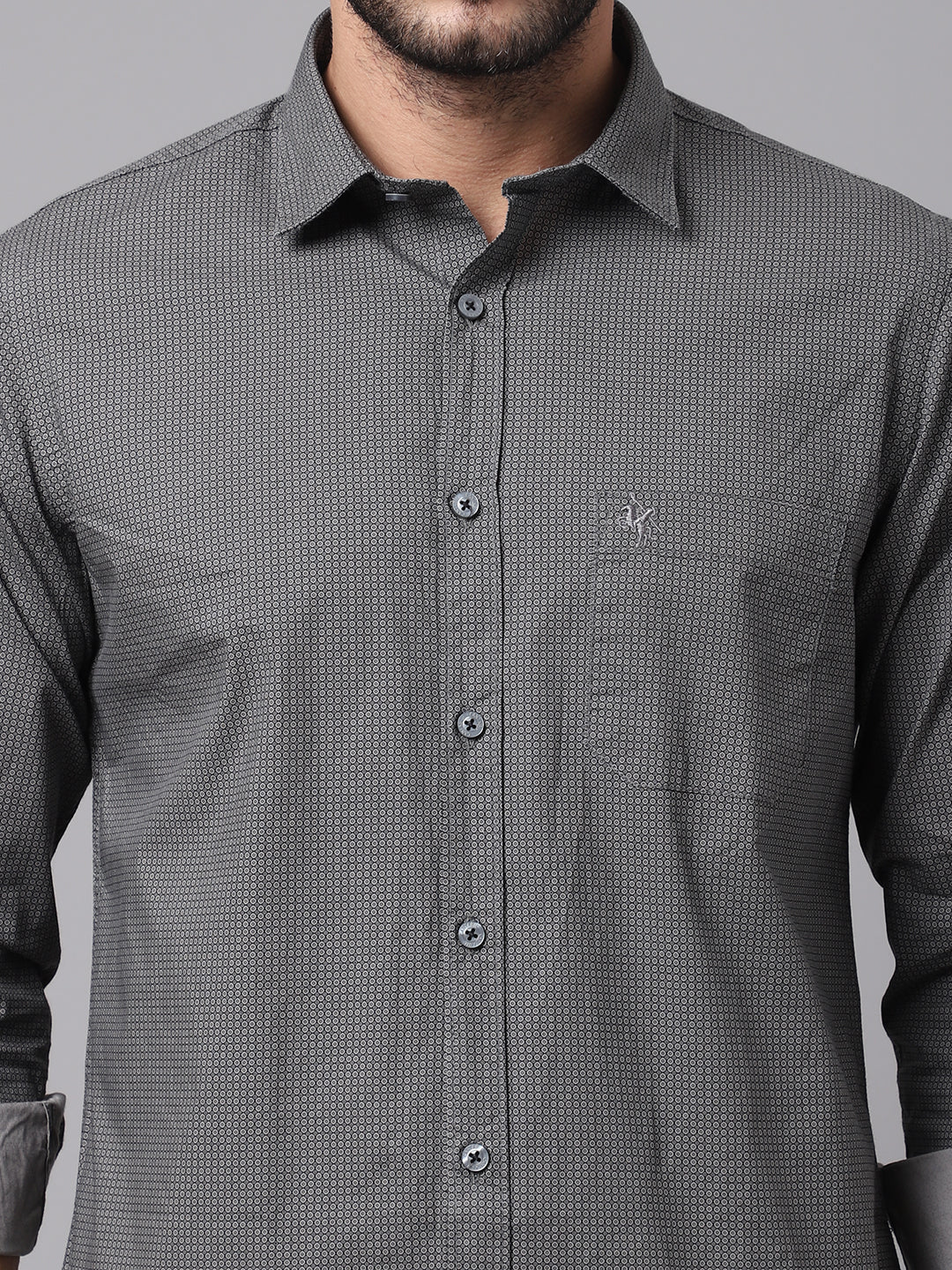 Cantabil Cotton Printed Grey Full Sleeve Casual Shirt for Men with Pocket (7049036562571)