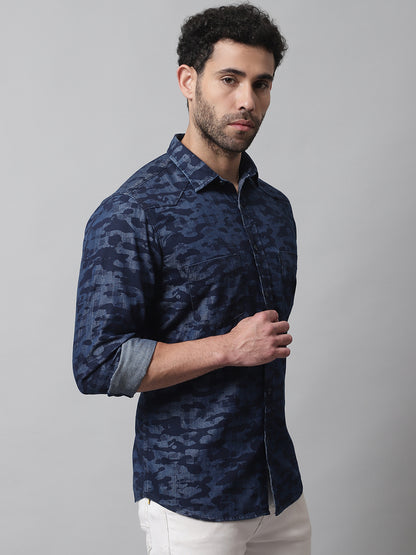 Cantabil Cotton Printed Blue Full Sleeve Casual Shirt for Men with Pocket (7070779736203)