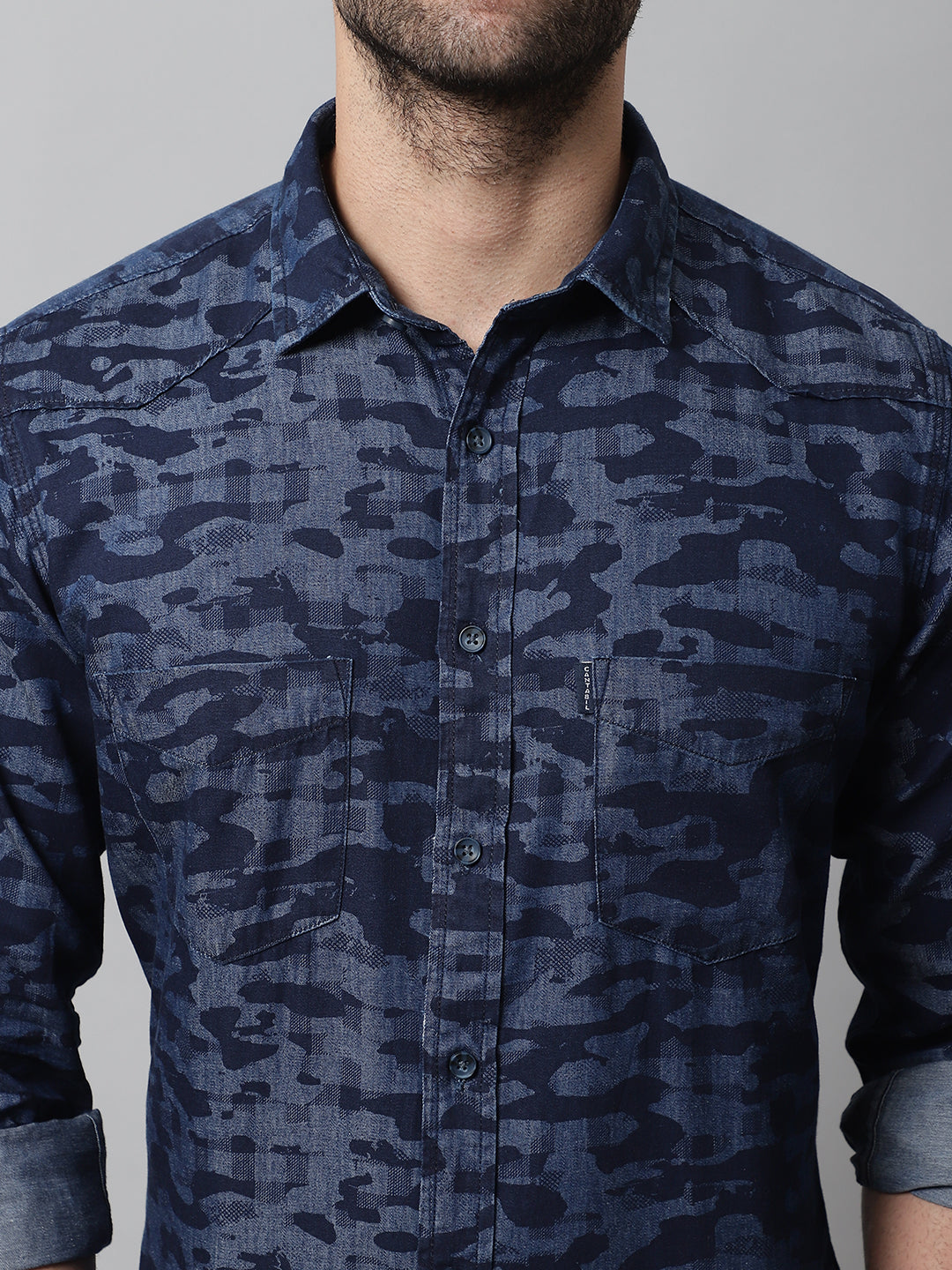 Cantabil Cotton Printed Blue Full Sleeve Casual Shirt for Men with Pocket (7070779736203)