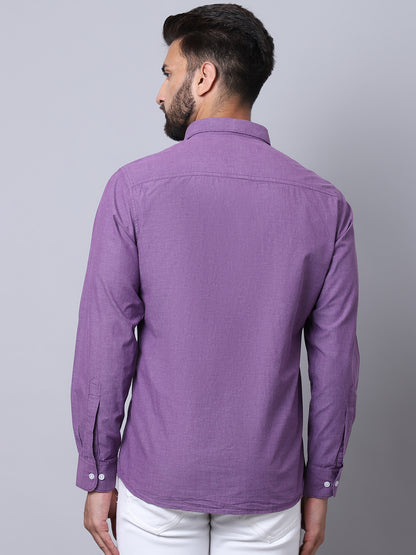 Cantabil Cotton Solid Purple Full Sleeve Casual Shirt for Men with Pocket (7004099051659)