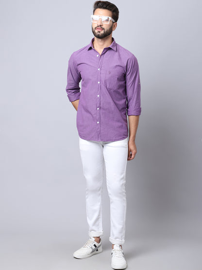 Cantabil Cotton Solid Purple Full Sleeve Casual Shirt for Men with Pocket (7004099051659)