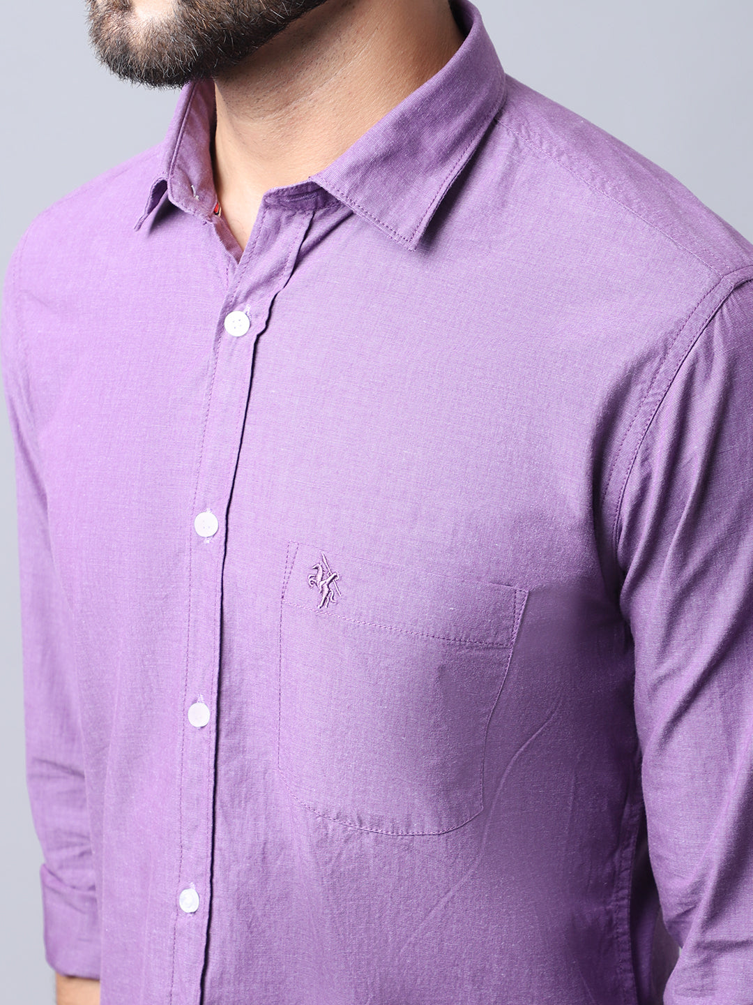 Cantabil Cotton Solid Purple Full Sleeve Casual Shirt for Men with Pocket (7004099051659)