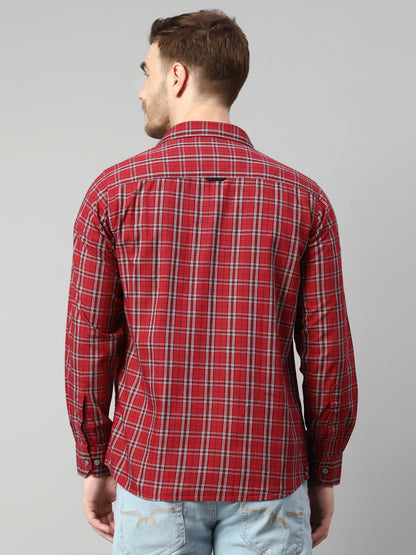 Cantabil Cotton Checkered Red Full Sleeve Casual Shirt for Men with Pocket (7114284433547)