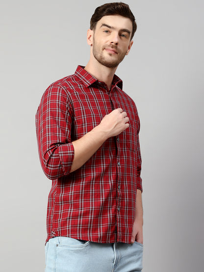 Cantabil Cotton Checkered Red Full Sleeve Casual Shirt for Men with Pocket (7114284433547)