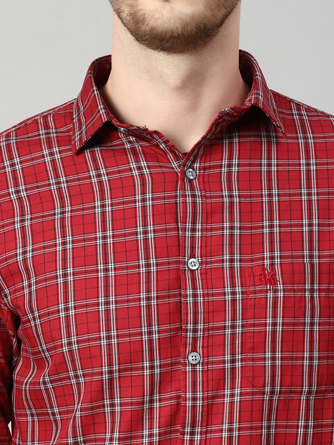 Cantabil Cotton Checkered Red Full Sleeve Casual Shirt for Men with Pocket (7114284433547)