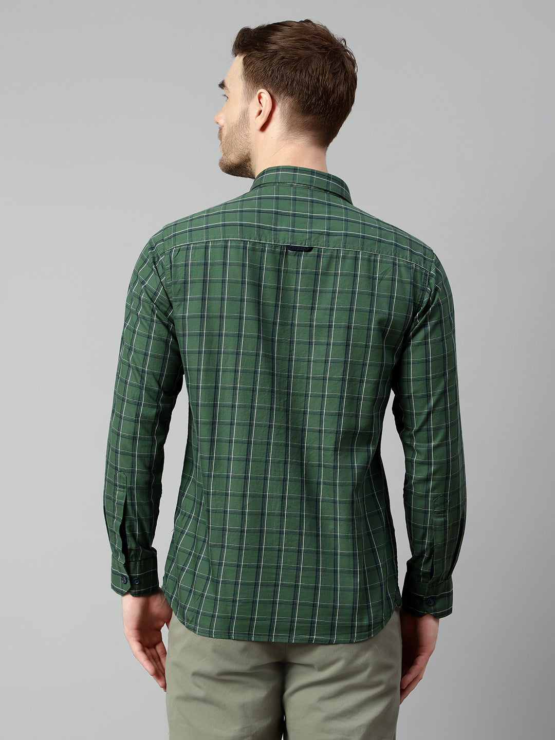 Cantabil Cotton Checkered Green Full Sleeve Casual Shirt for Men with Pocket (7114276798603)