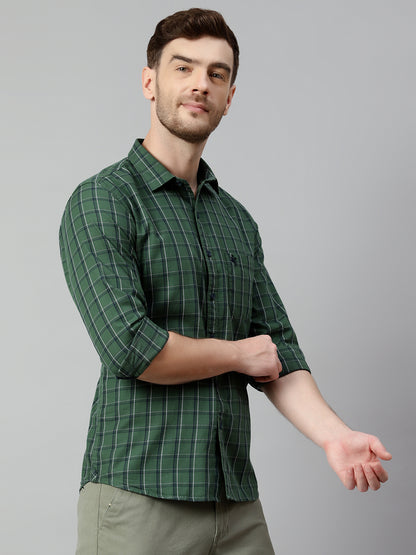 Cantabil Cotton Checkered Green Full Sleeve Casual Shirt for Men with Pocket (7114276798603)