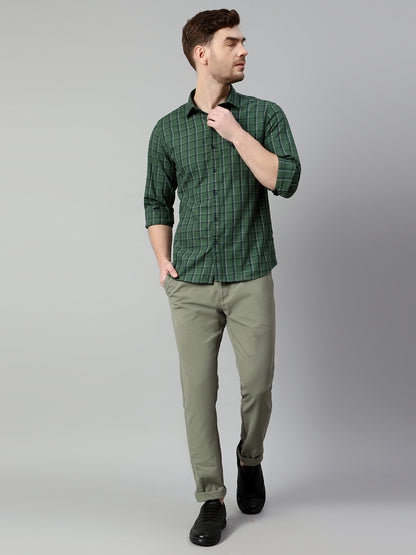 Cantabil Cotton Checkered Green Full Sleeve Casual Shirt for Men with Pocket (7114276798603)