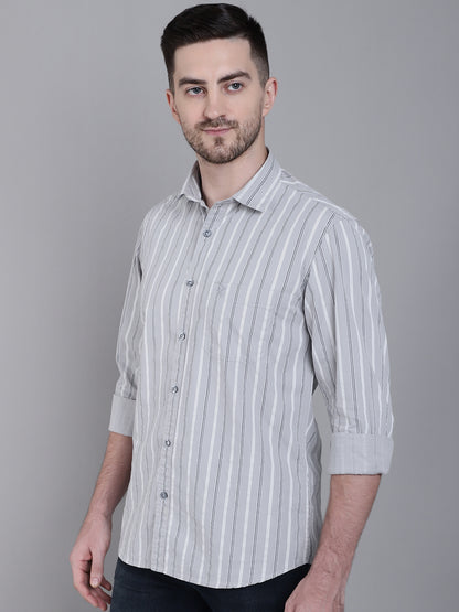 Cantabil Cotton Grey Striped Full Sleeve Regular Fit Casual Shirt for Men with Pocket (7162817380491)