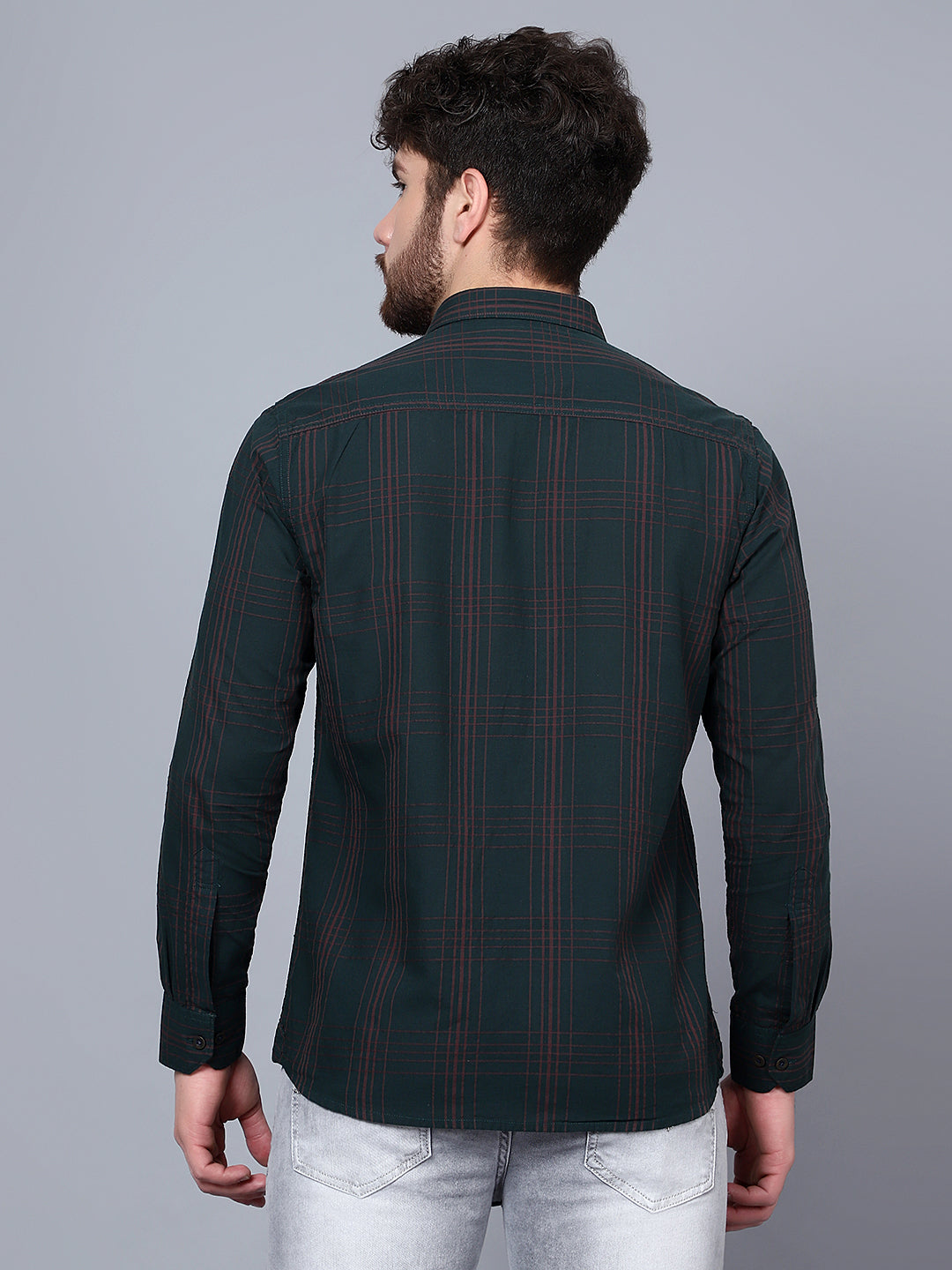 Cantabil Cotton Checkered Green Full Sleeve Casual Shirt for Men with Pocket (7089962647691)