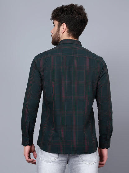 Cantabil Cotton Checkered Green Full Sleeve Casual Shirt for Men with Pocket (7089962647691)