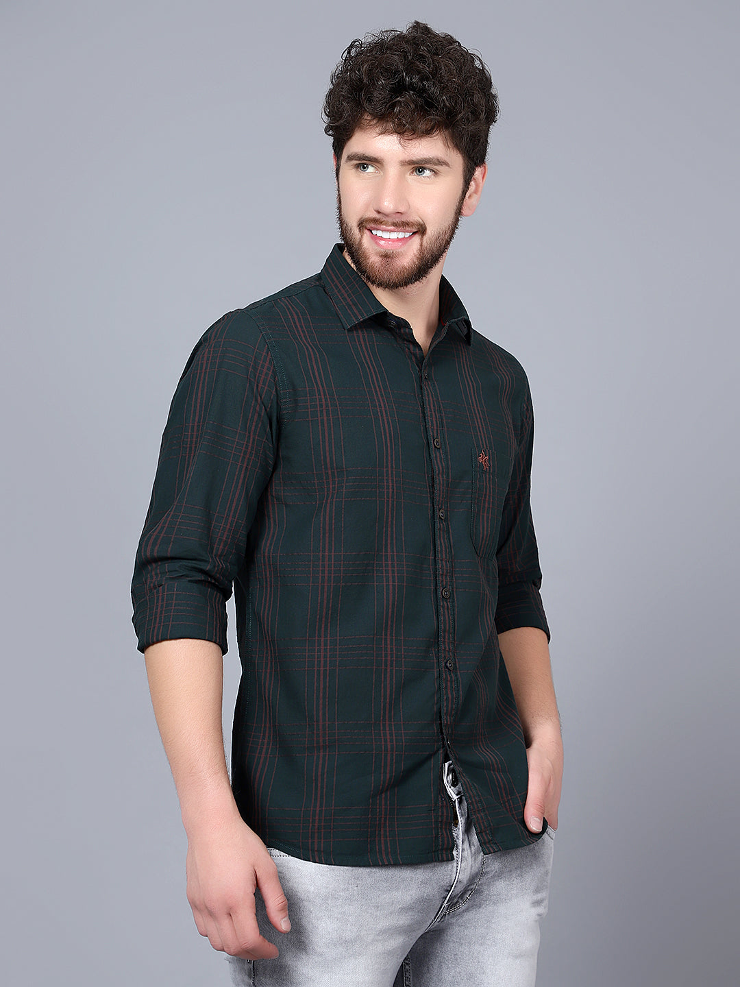 Cantabil Cotton Checkered Green Full Sleeve Casual Shirt for Men with Pocket (7089962647691)