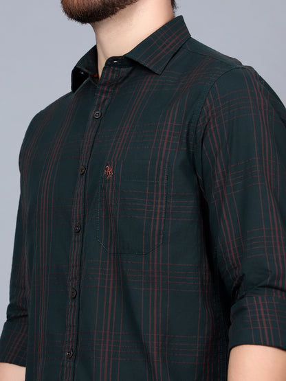 Cantabil Cotton Checkered Green Full Sleeve Casual Shirt for Men with Pocket (7089962647691)