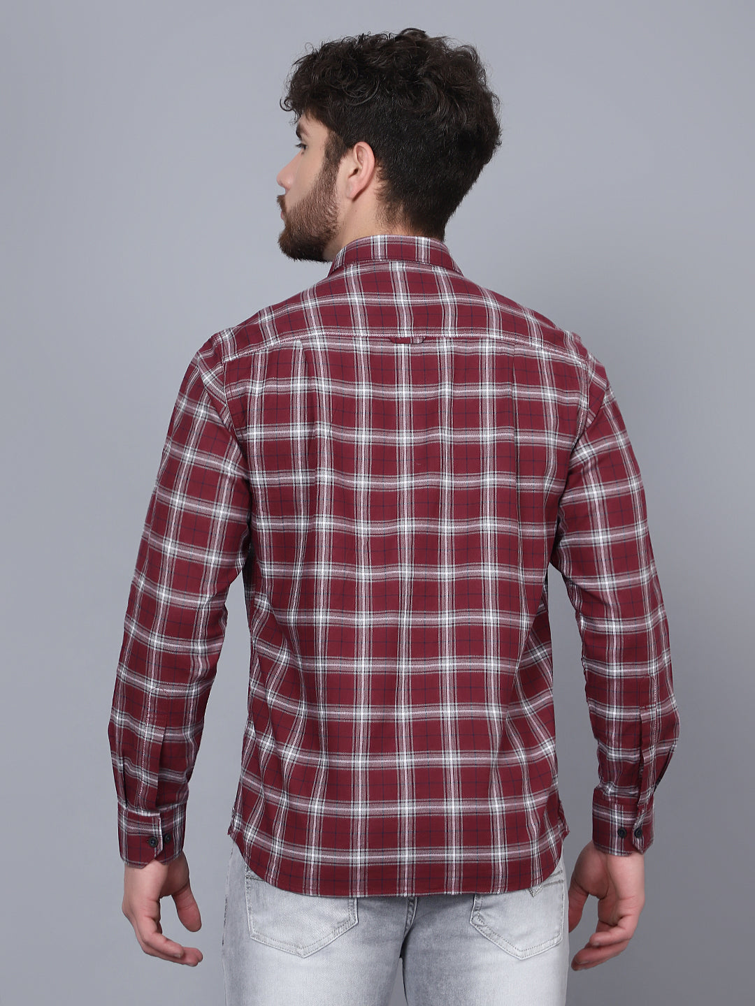 Cantabil Cotton Checkered Maroon Full Sleeve Casual Shirt for Men with Pocket (7089934041227)