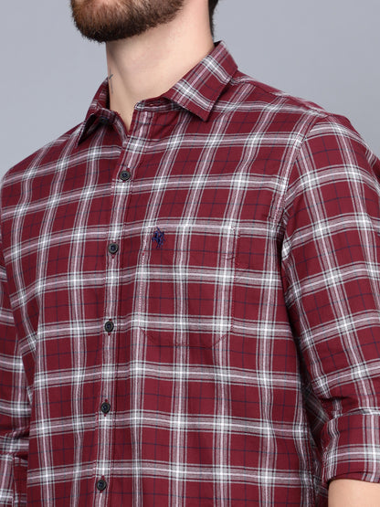 Cantabil Cotton Checkered Maroon Full Sleeve Casual Shirt for Men with Pocket (7089934041227)