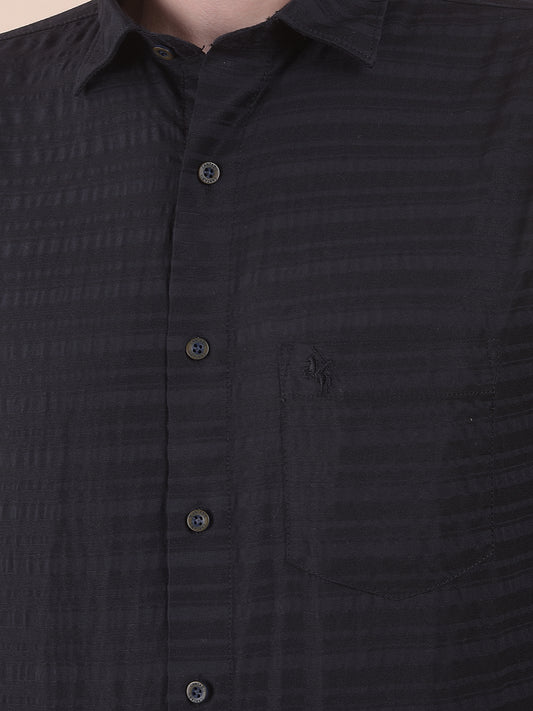 Men's Black Slim Fit Striped Full Sleeve Casual Shirt