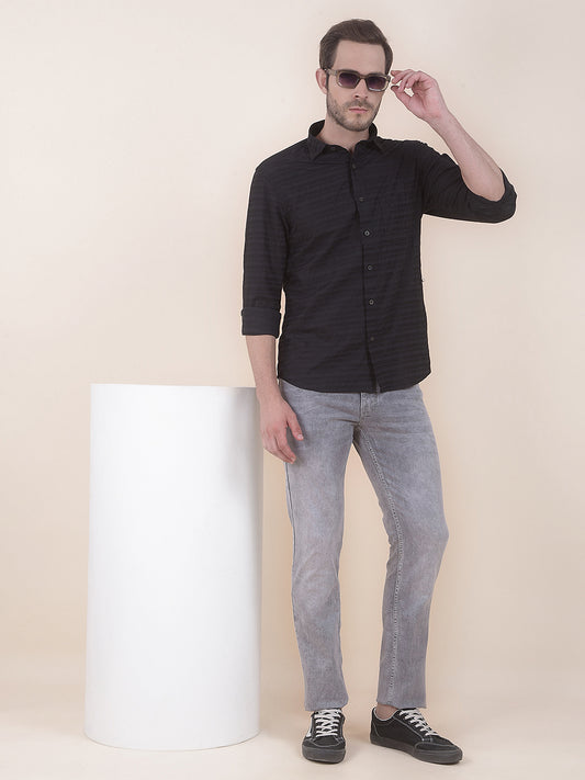  Black Slim Fit Striped Full Sleeve Casual Shirt