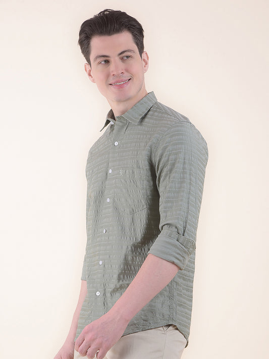 Men's Sagegreen Slim Fit Striped Full Sleeve Formal Shirt