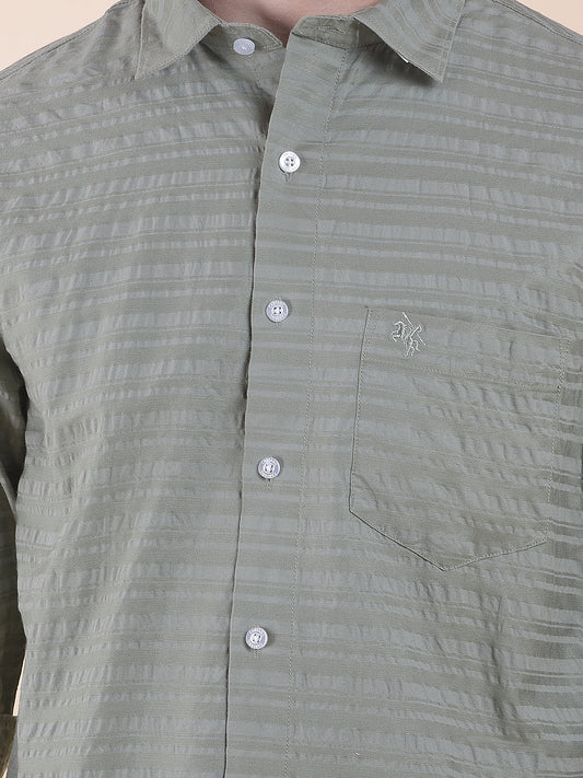 Men's Sagegreen Slim Fit Striped Full Sleeve Formal Shirt