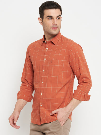 Men's Rust Casual Medium Checks Full Sleeve Shirt