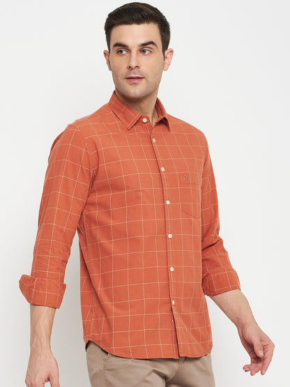 Men's Rust Casual Medium Checks Full Sleeve Shirt