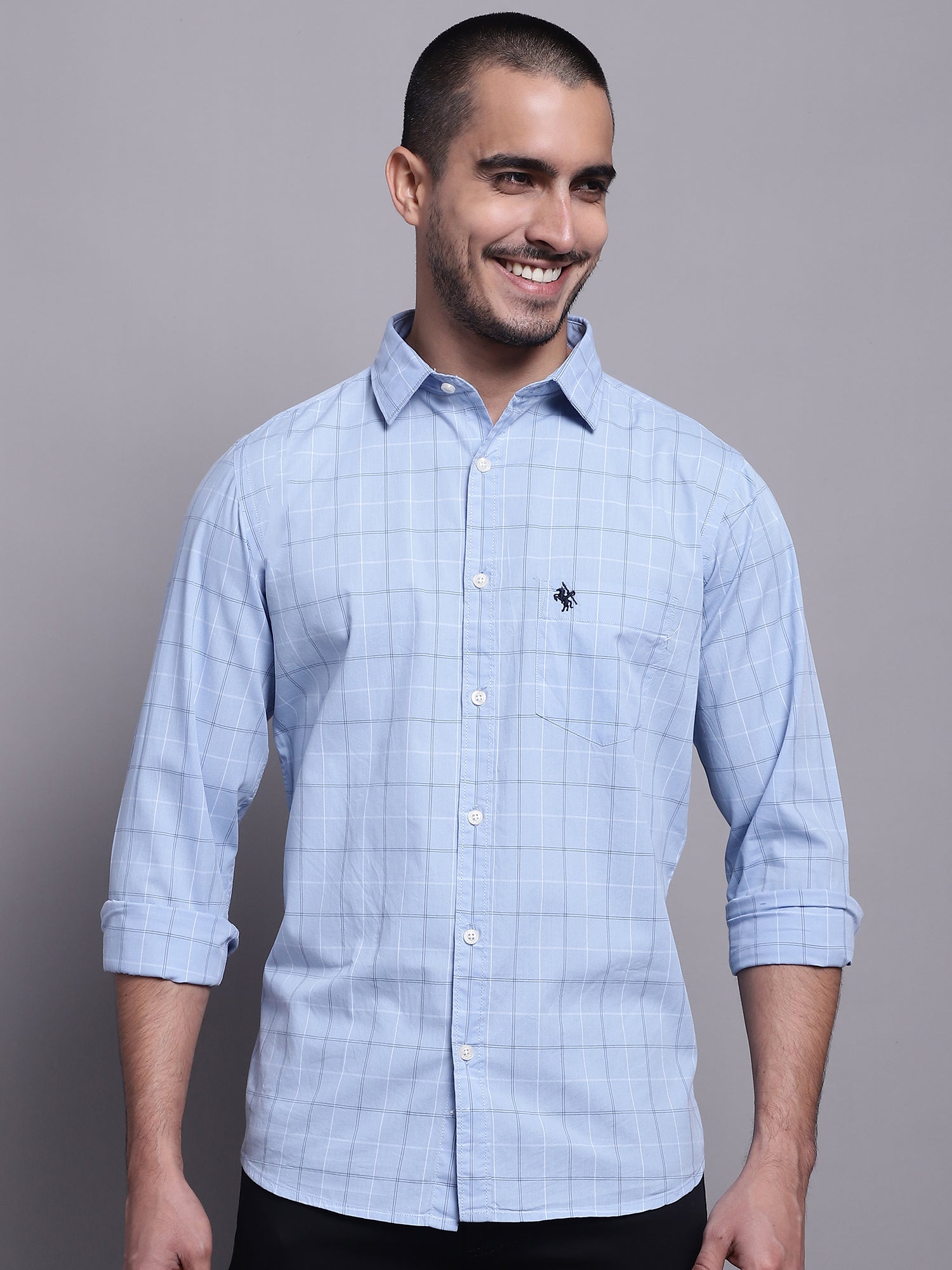 Cantabil Men Sky Blue Casual Shirt (7137567572107)