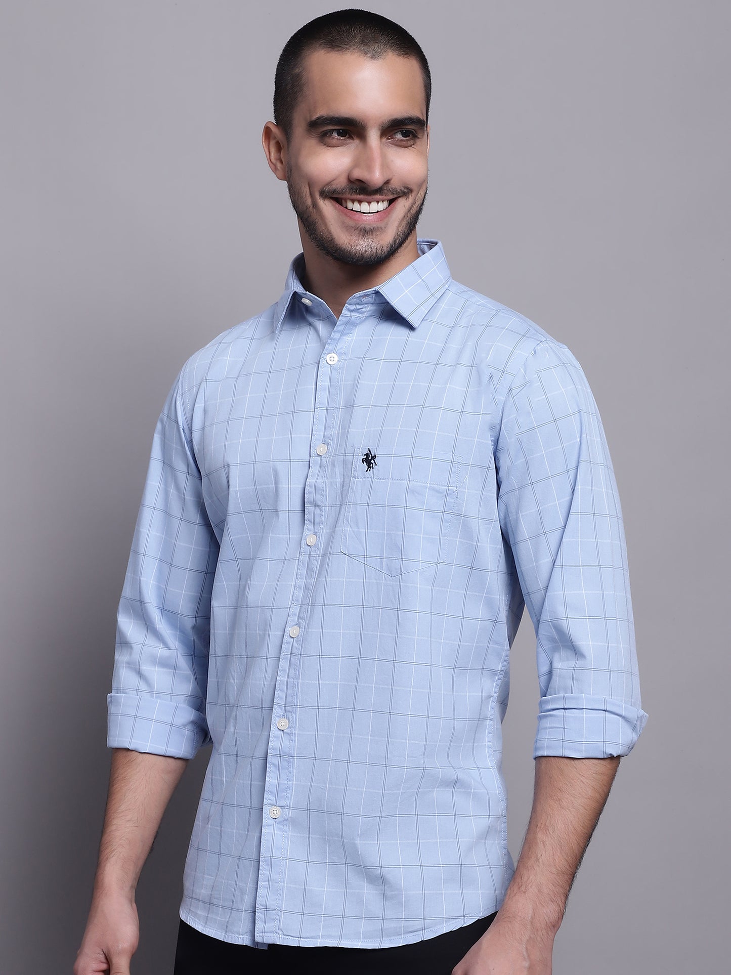 Cantabil Men Sky Blue Casual Shirt (7137567572107)