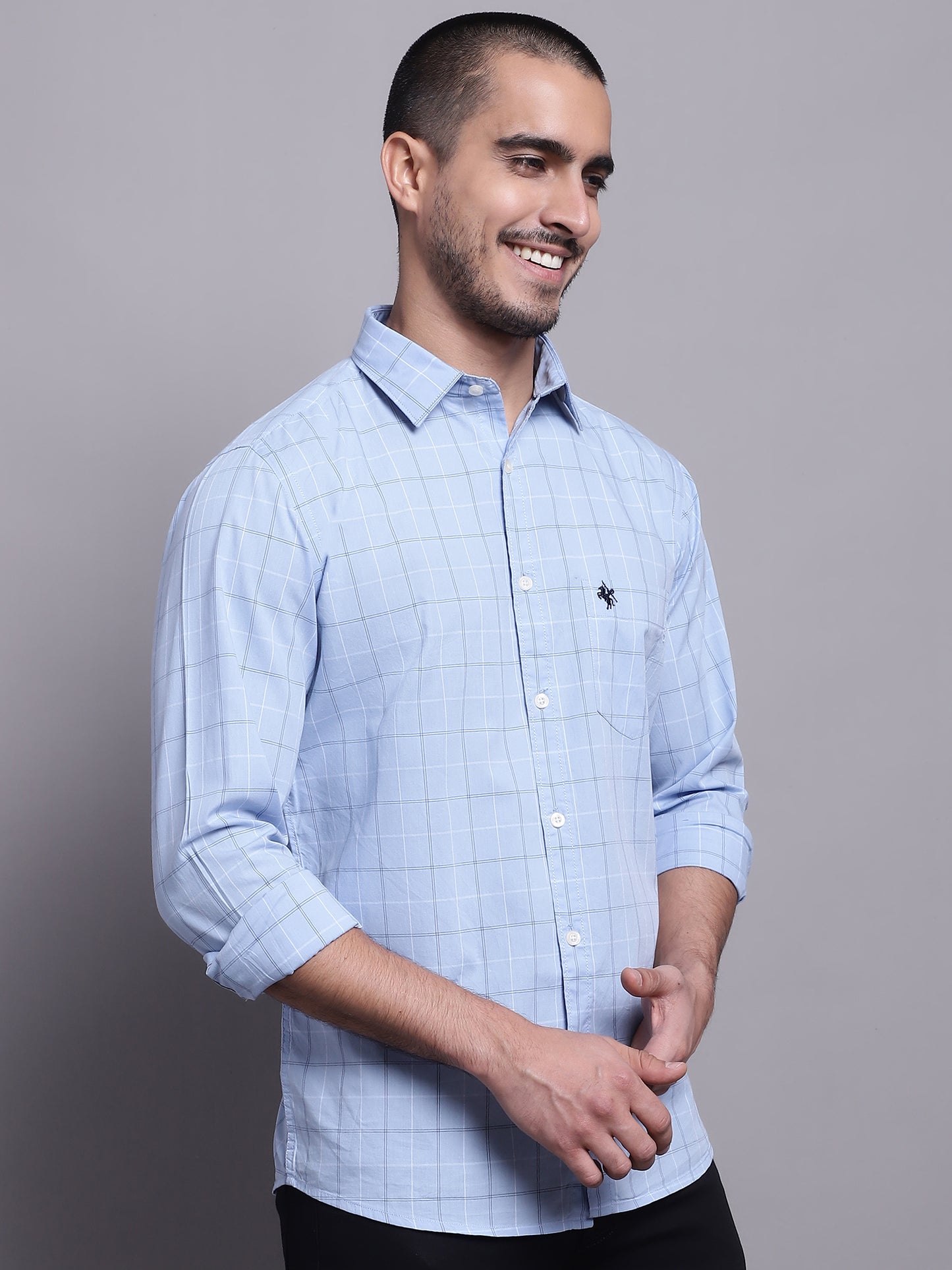 Cantabil Men Sky Blue Casual Shirt (7137567572107)