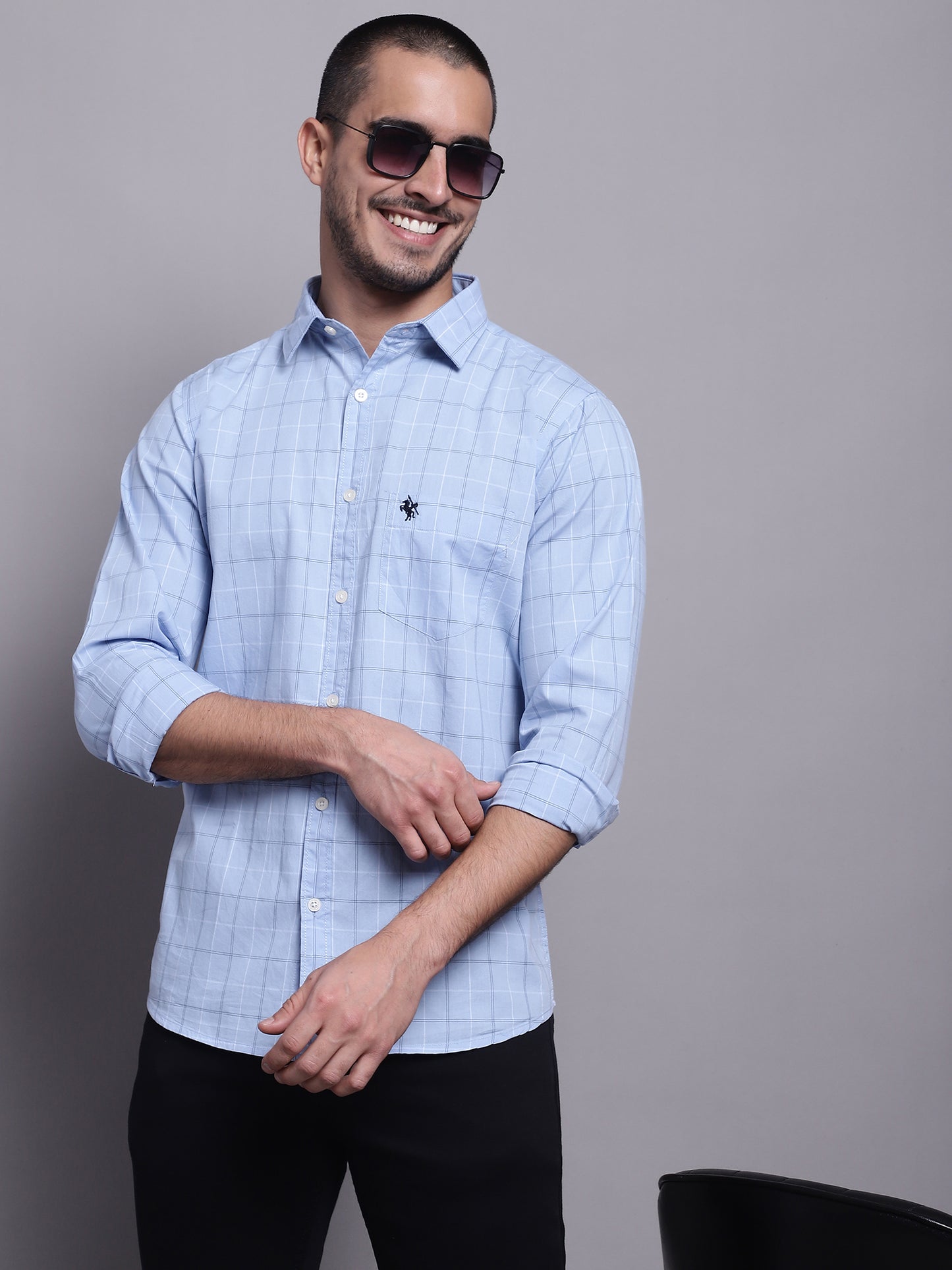 Cantabil Men Sky Blue Casual Shirt (7137567572107)