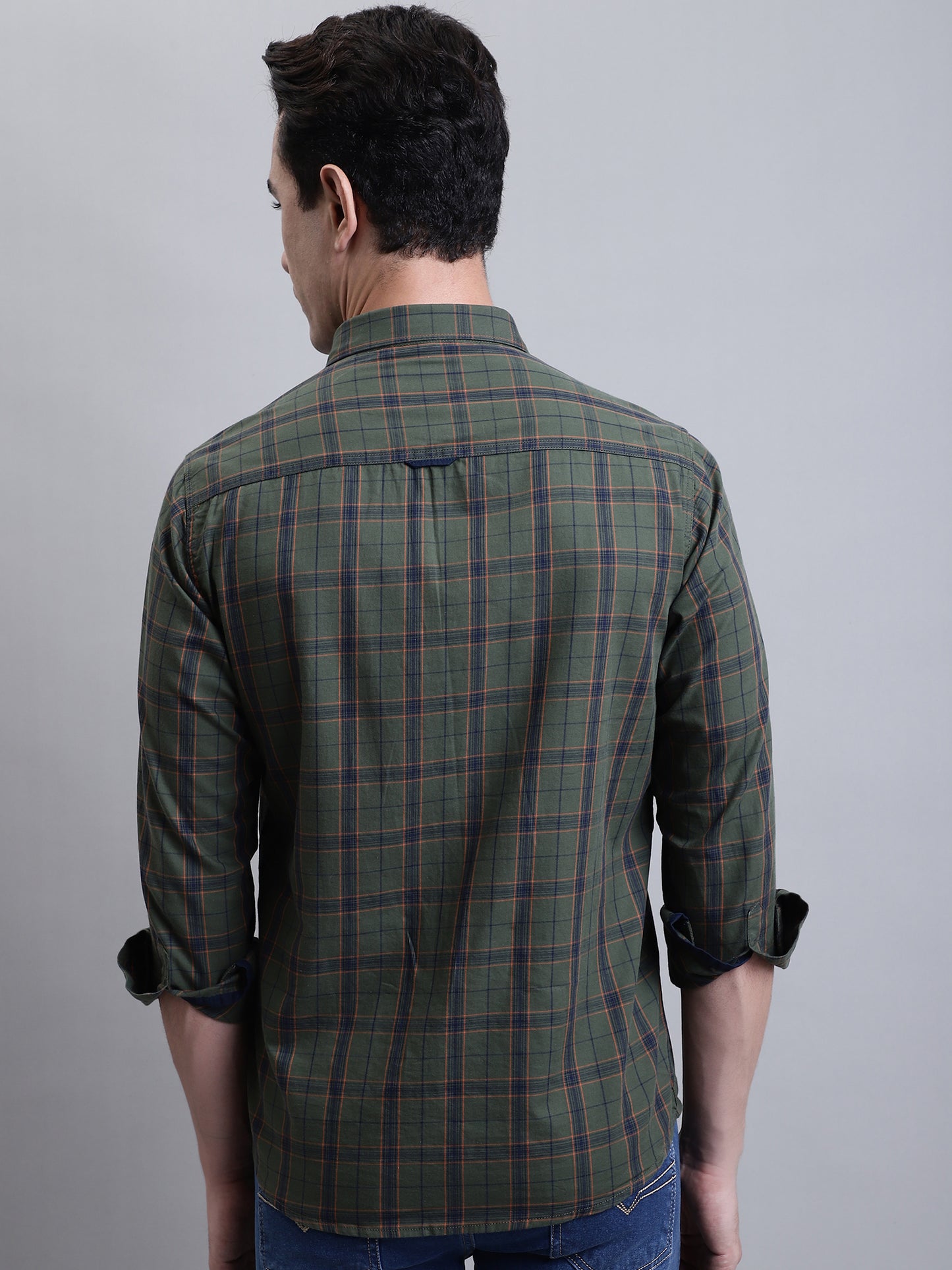 Cantabil Men Green Checkered Full Sleeves Casual Shirt (7156356939915)