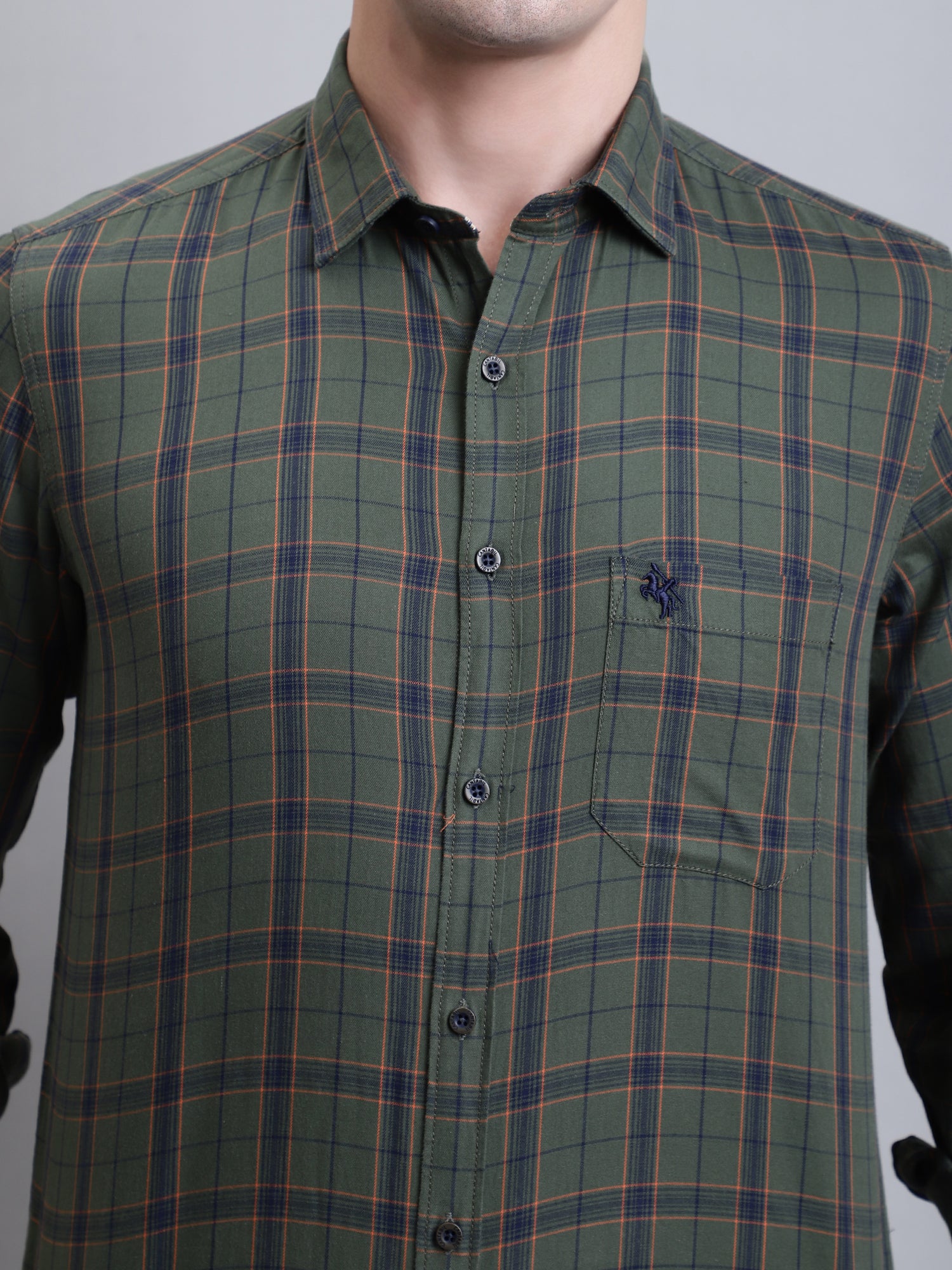 Cantabil Men Green Checkered Full Sleeves Casual Shirt (7156356939915)